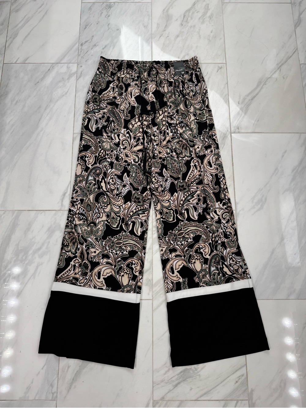 New York & Company Palazzo Pants M Paisley Wide Leg Stretch NWT